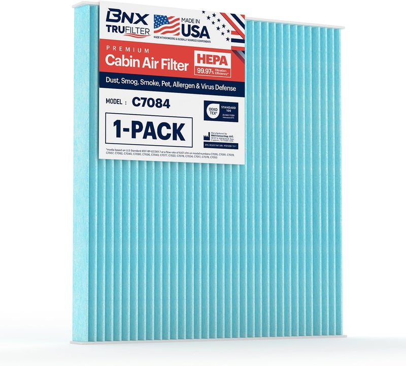 BNX TruFilter C7084 Cabin Air Filter, HEPA 99.97%, Compatible With Jeep Cherokee; Chrysler 200 - Image 1